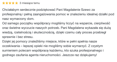 Opinia o współpracy z Magdaleną Szewc 1